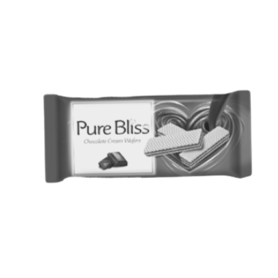 What colour is the packet of Pure Bliss’ chocolate wafers?