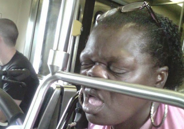 woman sleeping on public transport