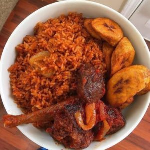 Jollof rice and plantain