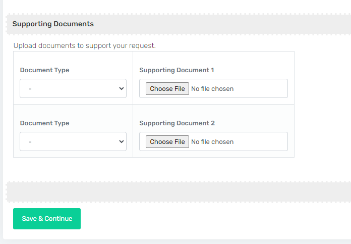 supporting document section of bio-data form page on pvc registration online portal