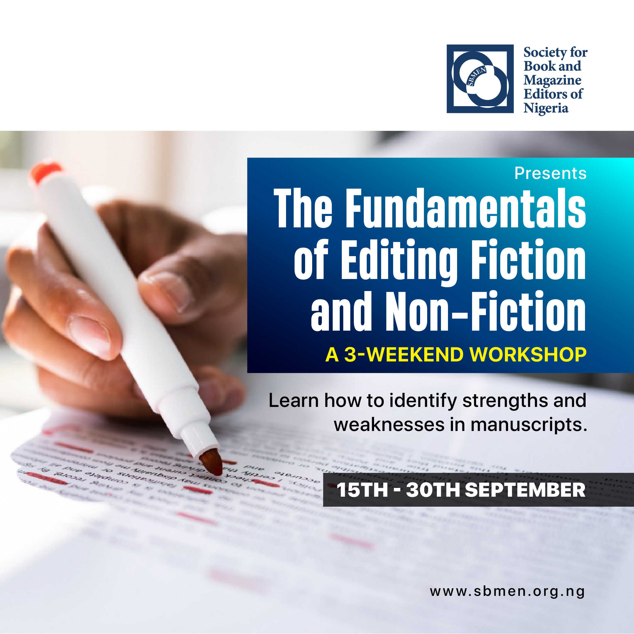 SBMEN Announces Its Three-Weekend Virtual Fiction and Non-Fiction Editing Course This September 2023