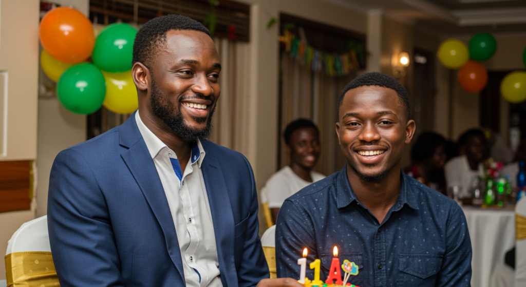 A Nigerian guy sharing happy birthday wishes with his brother.