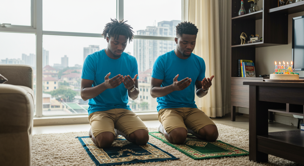Brothers saying birthday prayers