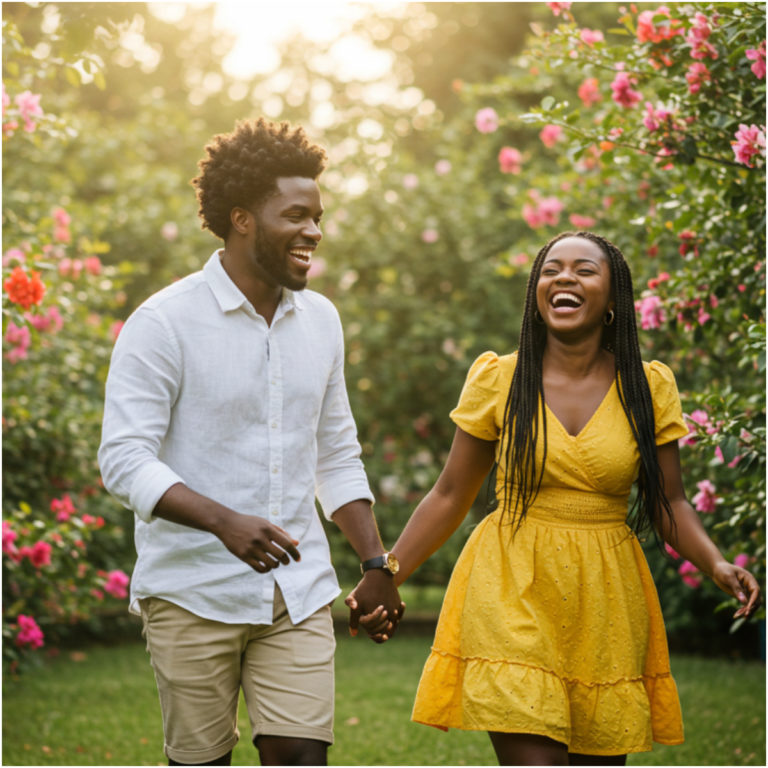 A Nigerian man and his girlfriend holding hands in the garden. Love Messages: How to Write The Perfect One & 250 Messages From Real Nigerian