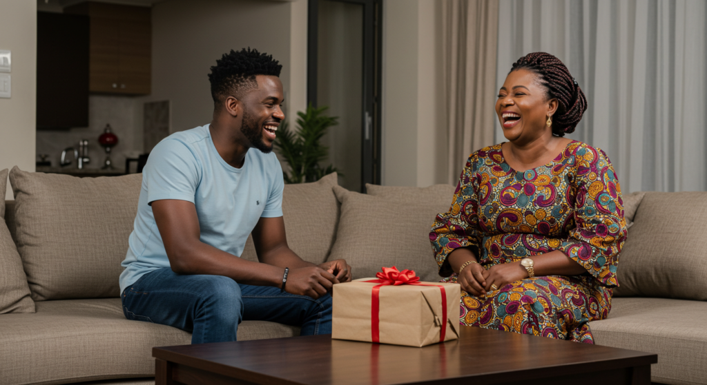 Son sharing at funny birthday wishes for mum