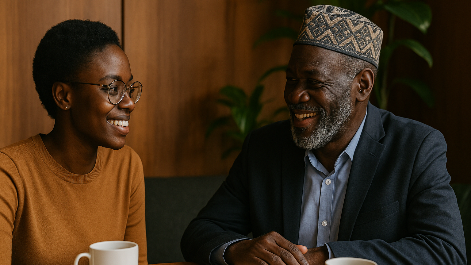 Woman saying thank you to her mentor over coffee