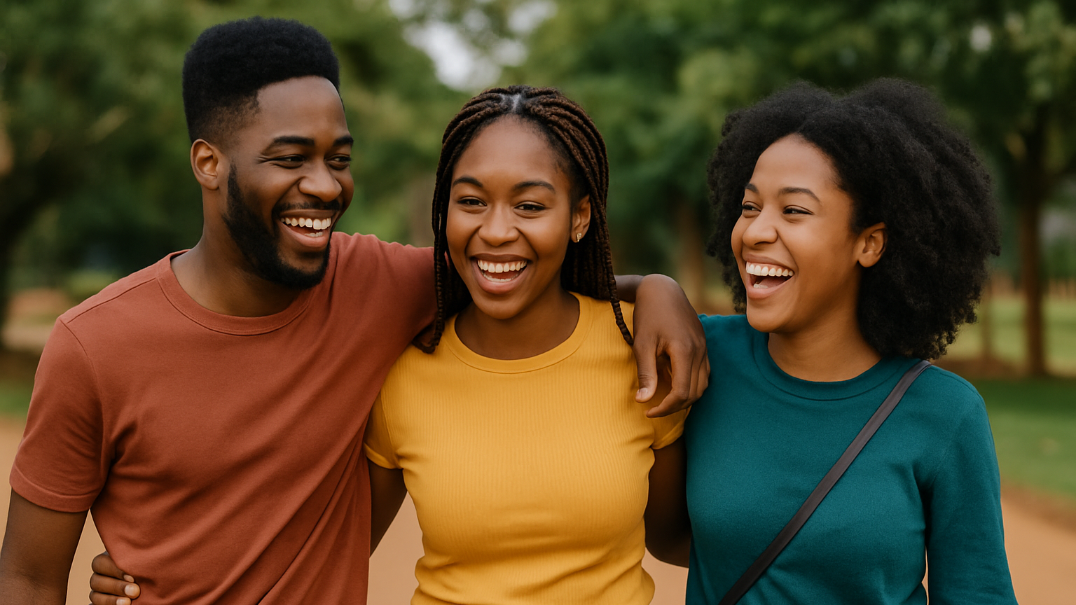 Three friends appreciating each other's company