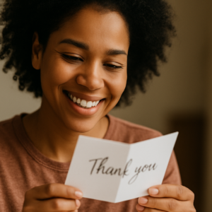 Smiling Over a Grateful Message - Appreciation and thank you messages