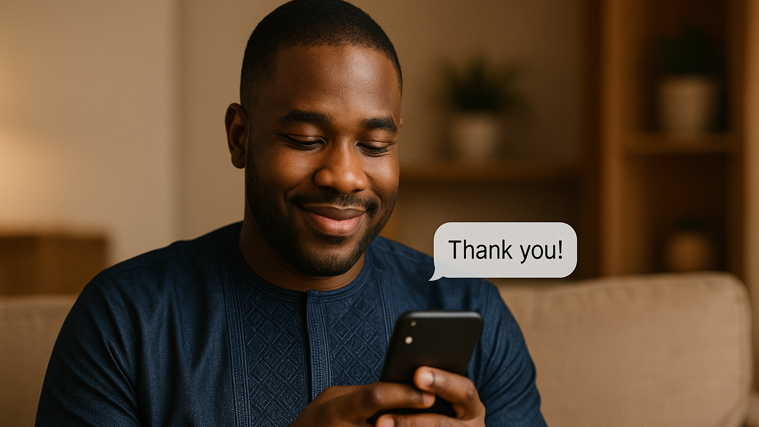 Man smiling at appreciation message