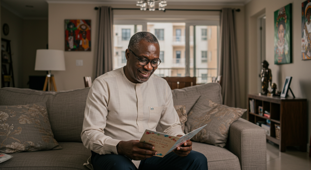 Dad reading birthday wishes