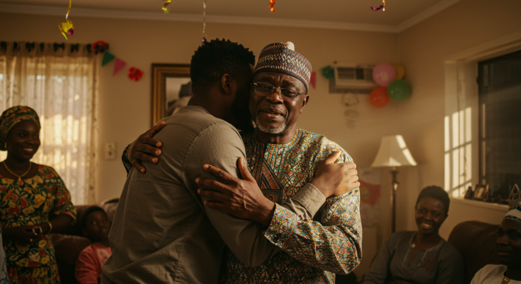 Man saying birthday wishes to his dad