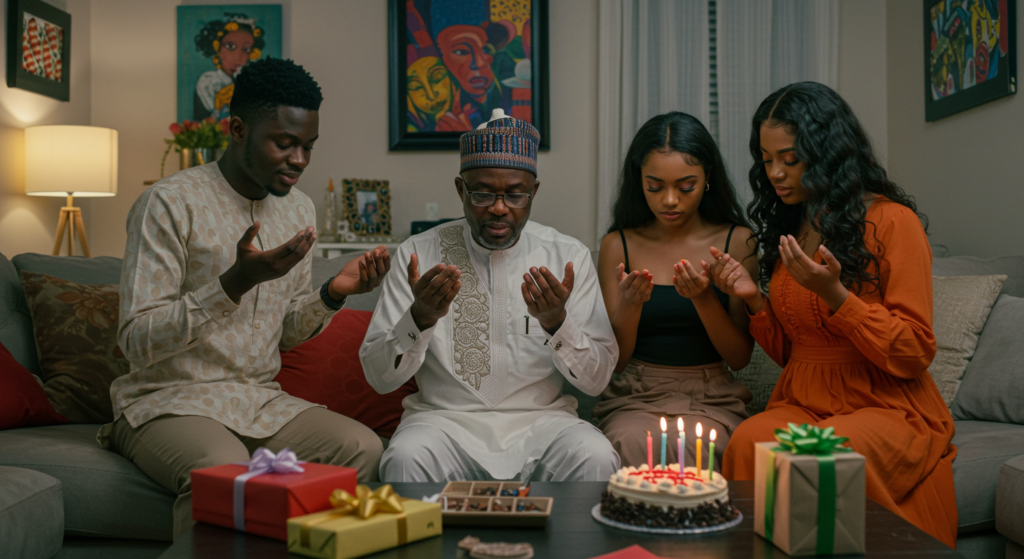 Children saying birthday prayers for their dad on his birthday