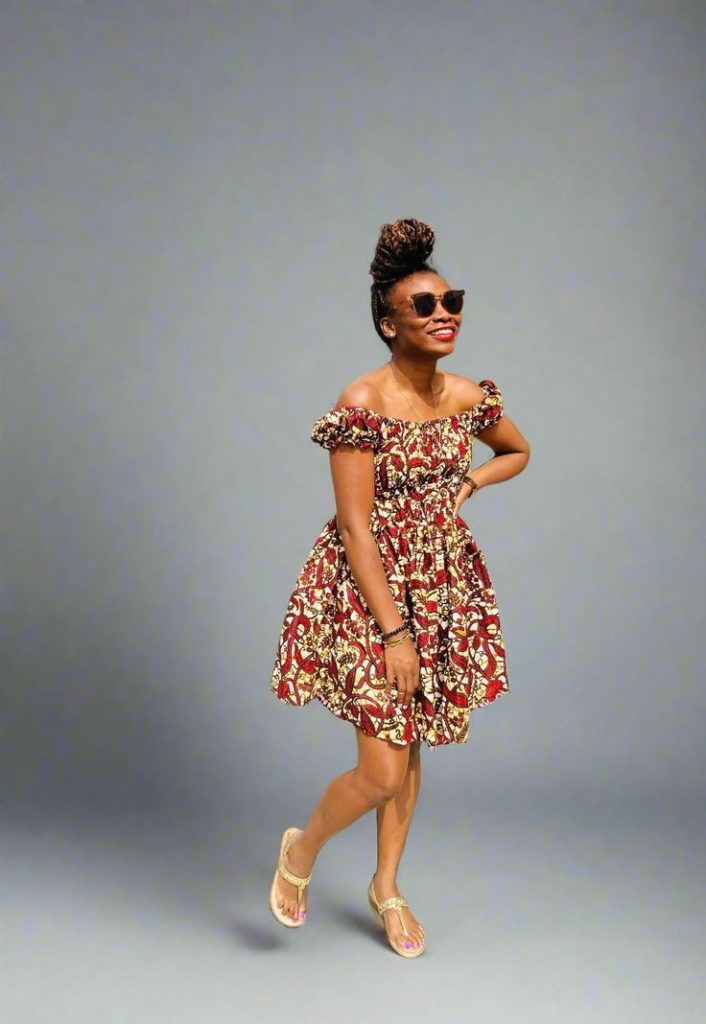 Lady Wearing Off-the-Shoulder Tube Flared Dress