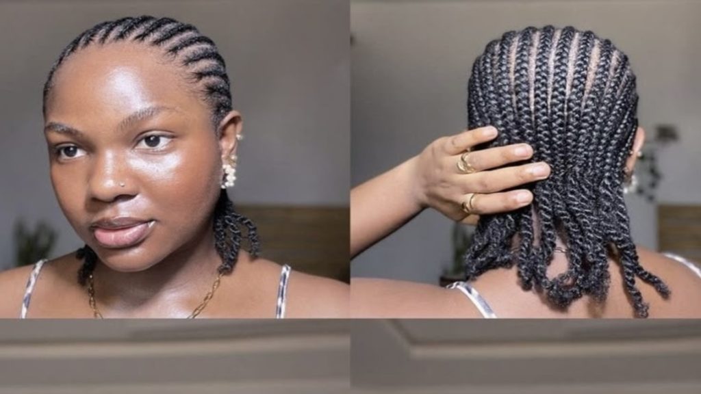 Straight All Back Ghana Weaving with Kinky Ends