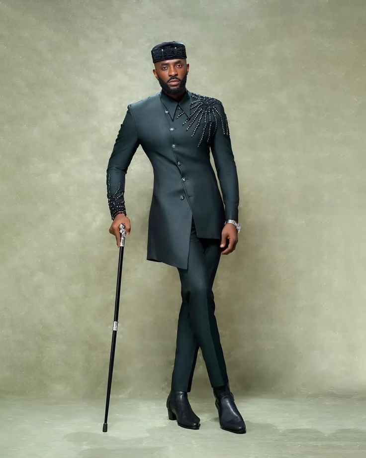 Man Wearing Regal Beaded Asymmetry Senator Design