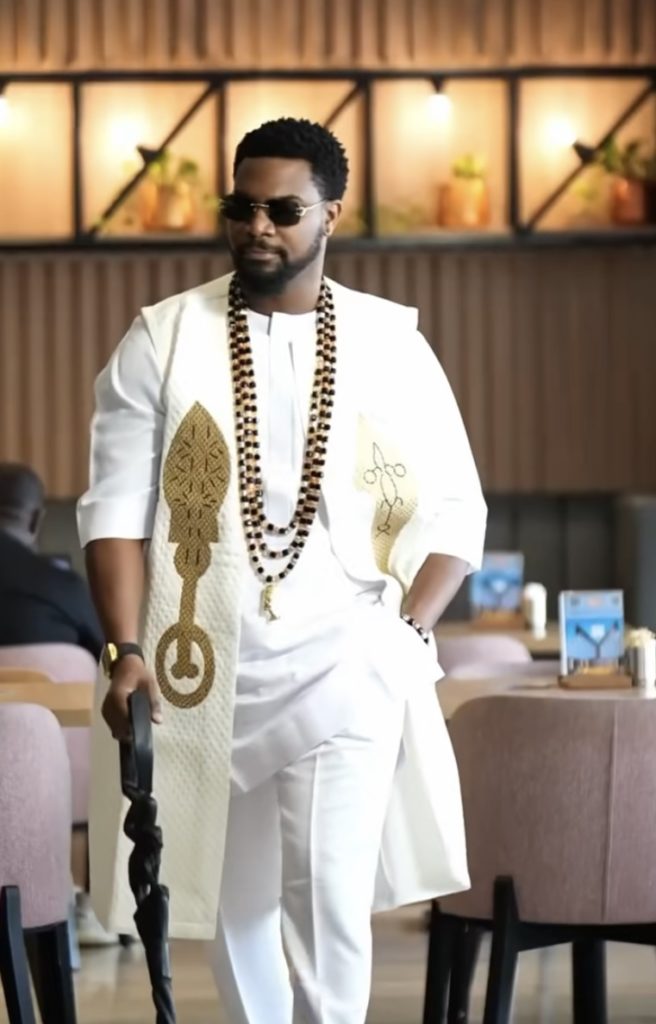 Man Wearing Igbo-Inspired White Senator Design S