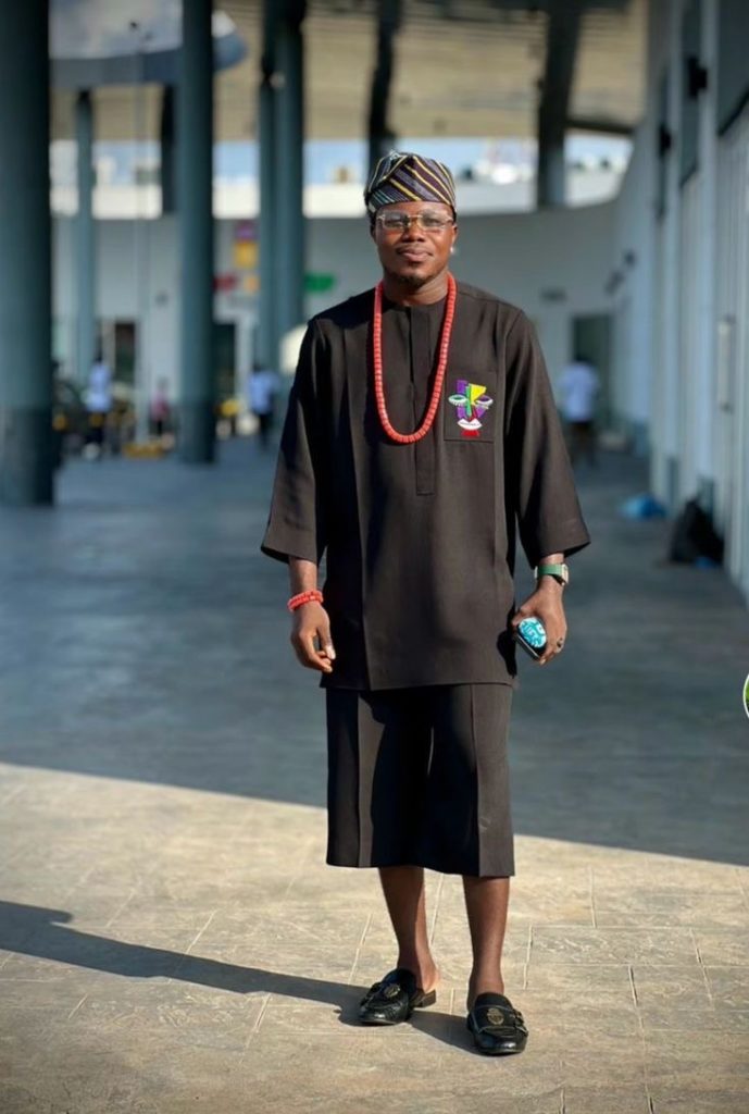 Man Wearing Yoruba-Inspired Short-Sleeve Senator Design