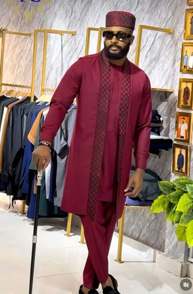 Man Wearing Wine Regal Set with Jacquard Panel Senator Design