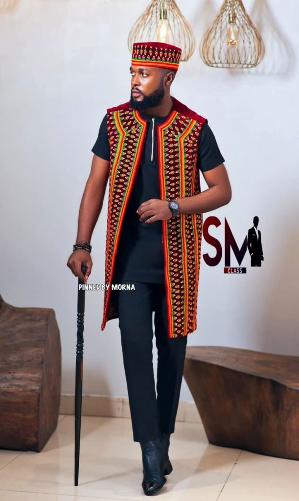 Man Wearing Igbo-Inspired Senator with Isi Agu Vest Senator Design