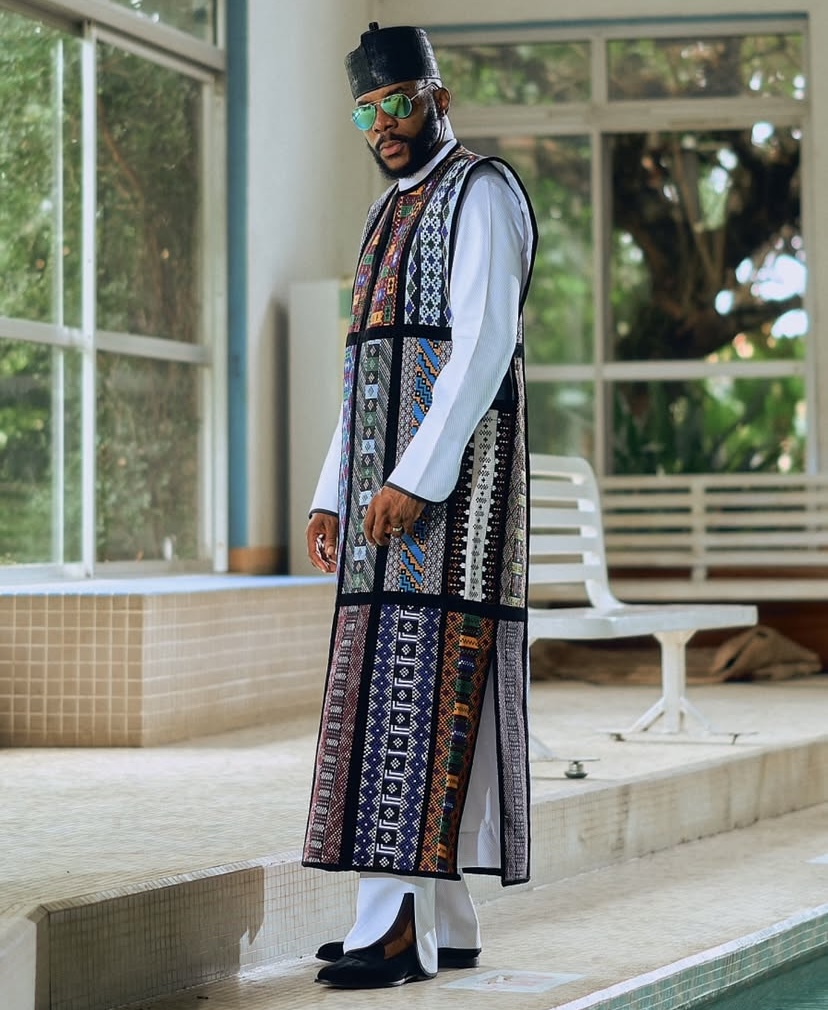 Man Wearing Multicolor Heritage Panel Robe Senator Design