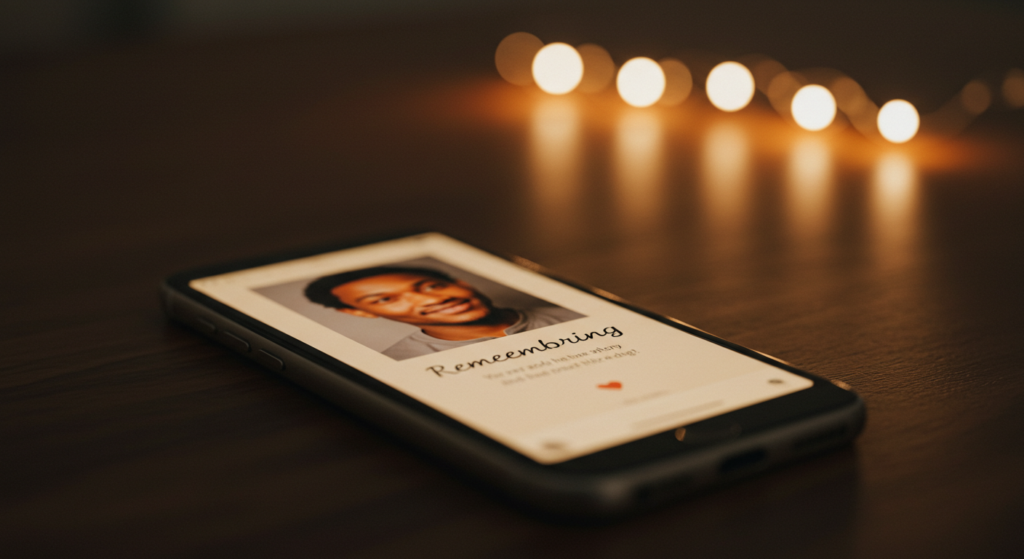 Phone screen showing condolence messages on social media 