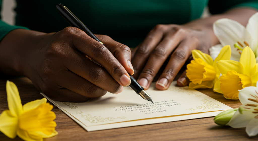 Woman writing down condolence messages