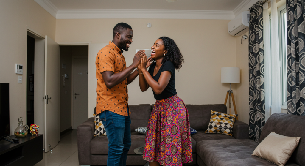 A Nigerian man playfully uses sweet names to call his girlfriend.