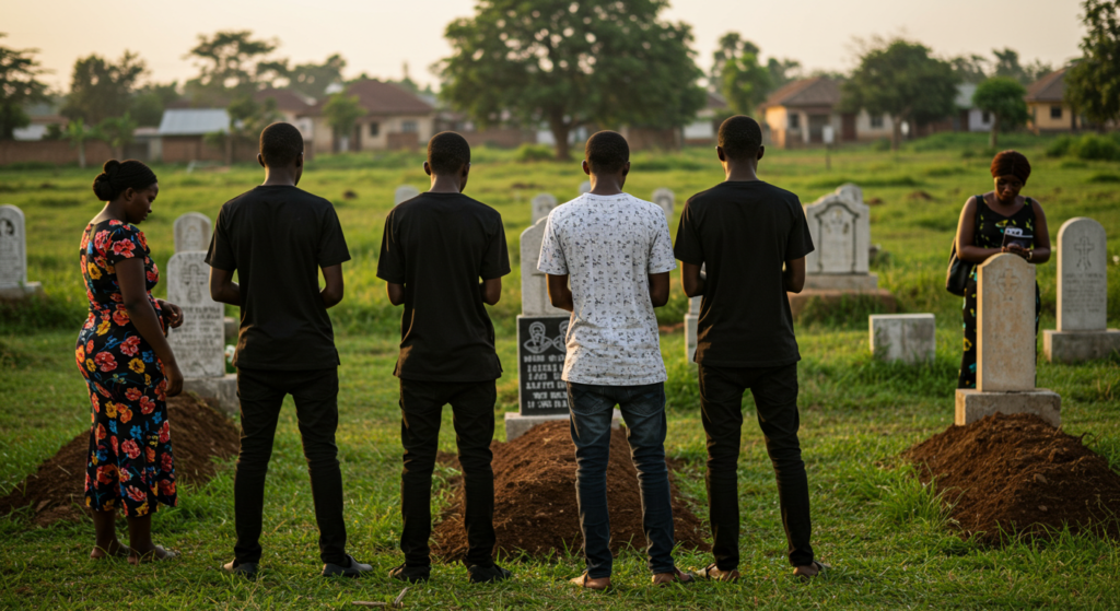 Nigerians at the graveyard, offering condolence messages for the loss of a friend. 