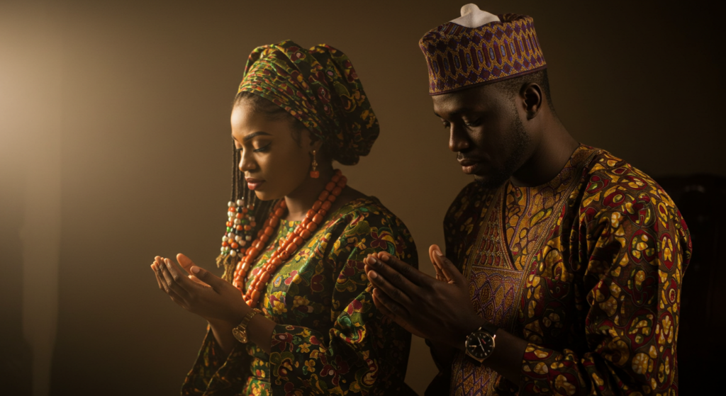 A woman saying birthday prayers for her boyfriend