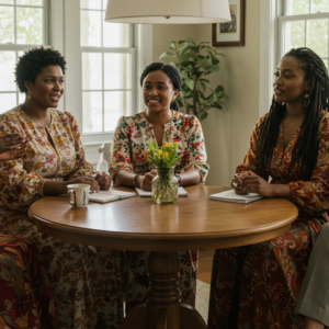 women of different religions sitting at a table to discuss feminism and religion