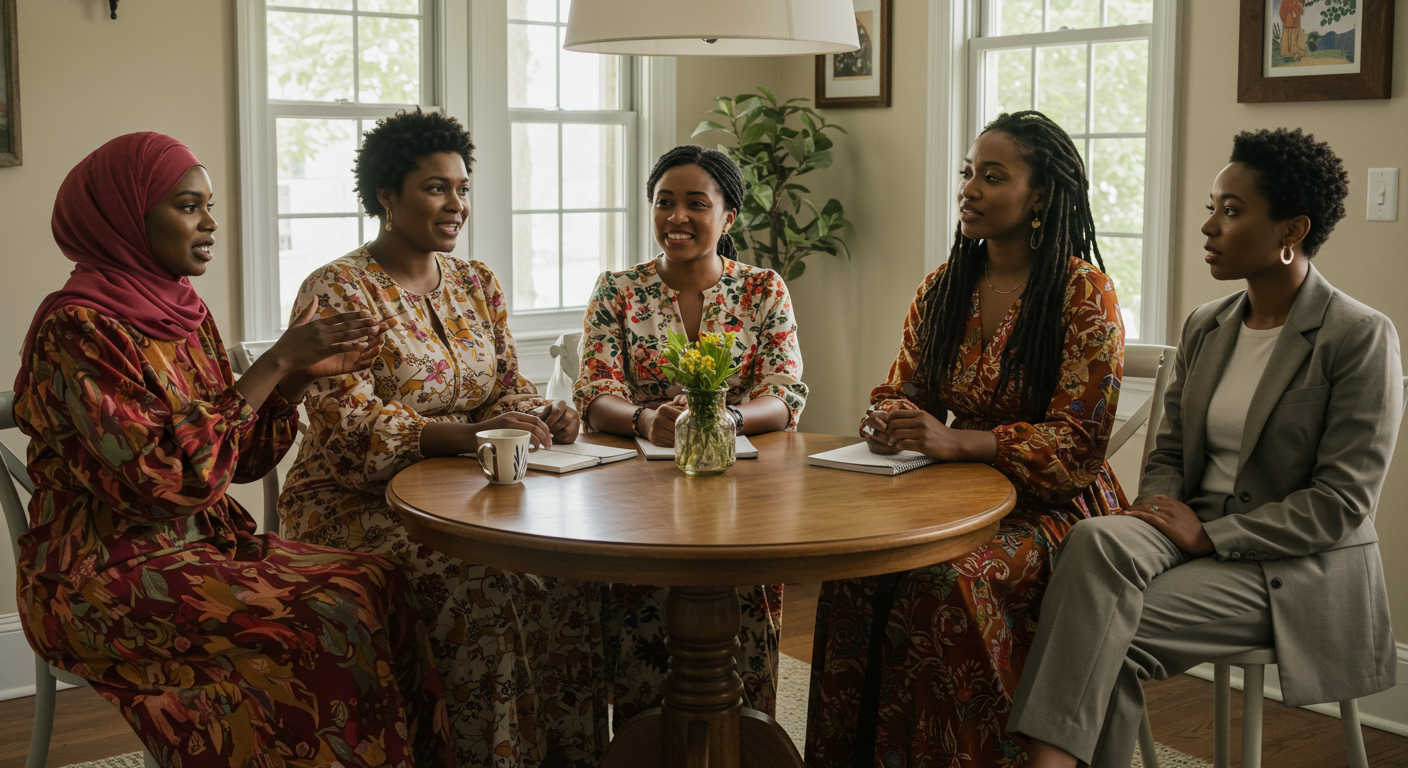 women of different religions sitting at a table to discuss feminism and religion