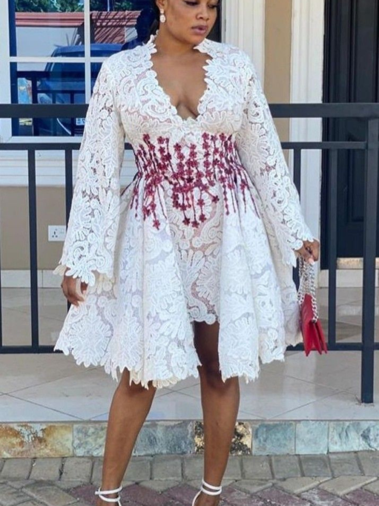 beautiful white lace flare style