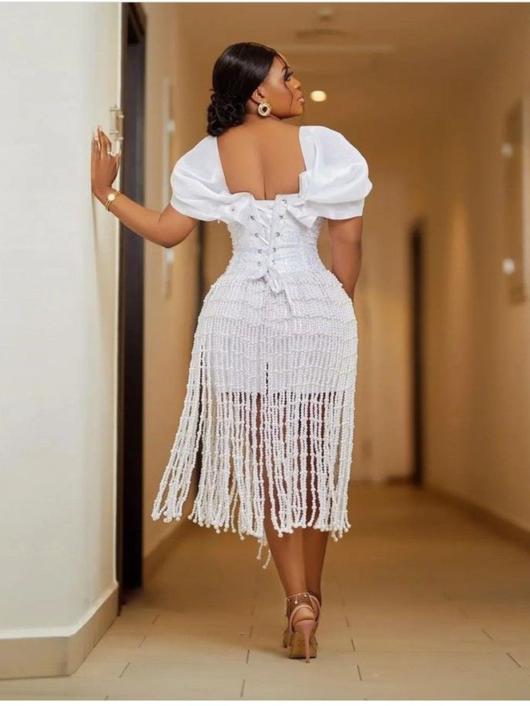 beautiful white lace tassel style