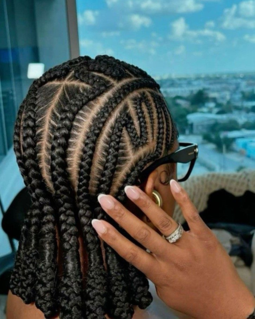 Zig Zag Cornrows with Rolled Up Ends
