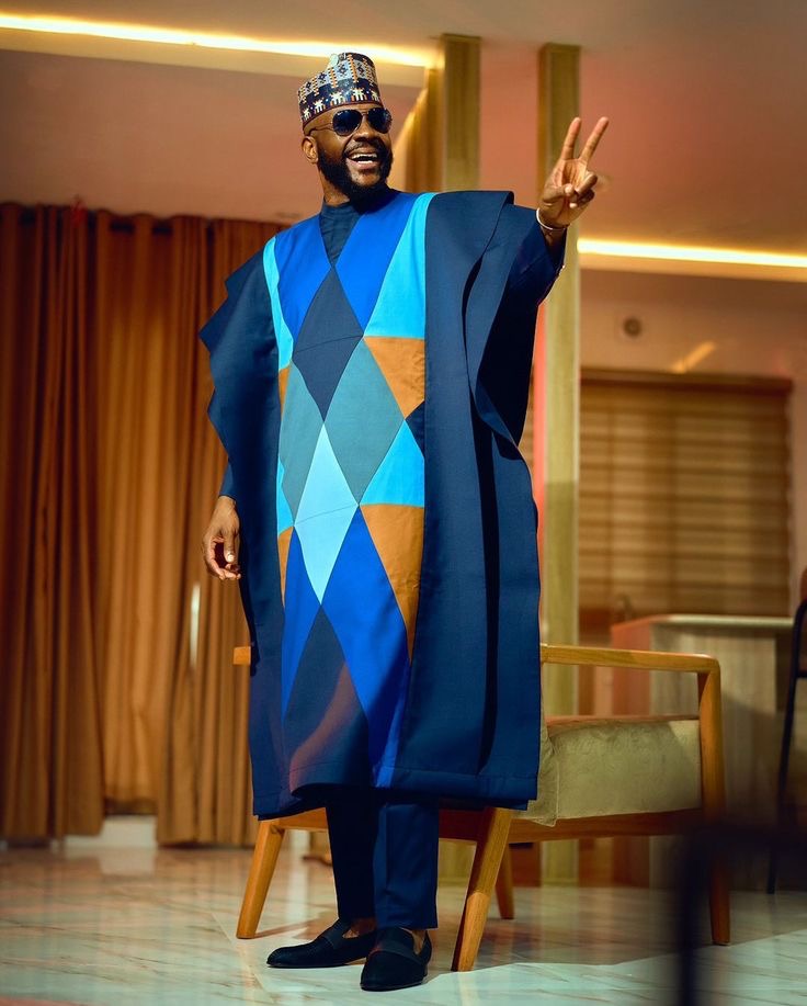 Ebuka wearing Royal Rhombus agbada style for men