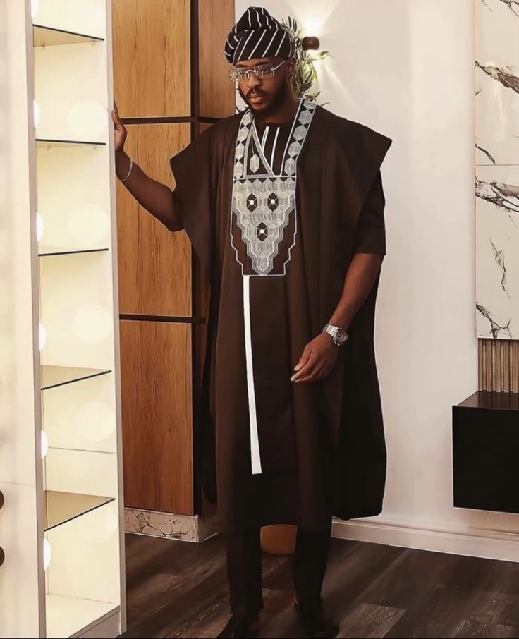 Man wearing Chocolate Monochrome Agbada style for men