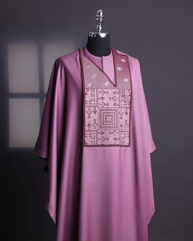 Man wearing Dusty Rose Detail Agbada style for men