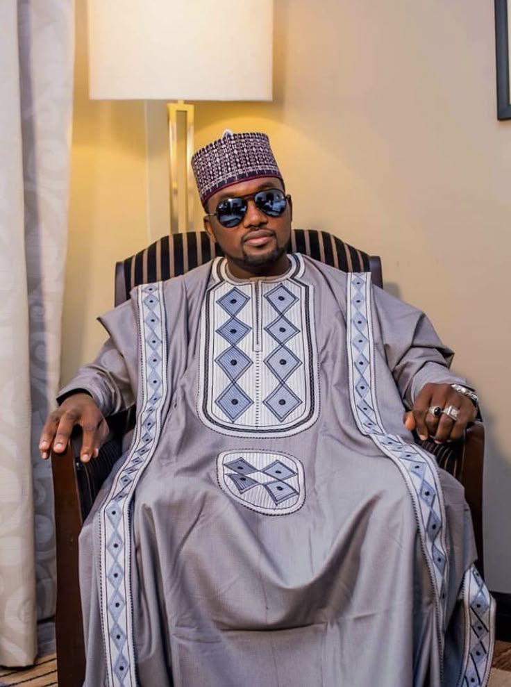 Man wearing Grey Regal Agbada style for men