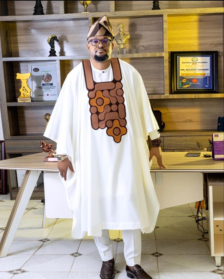 Man wearing The Cocoa Royalty Look Agbada style for men