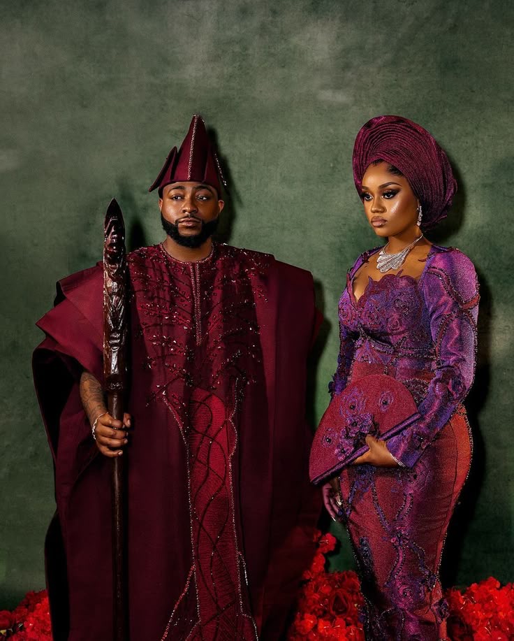 Groom wearing Deep Wine Regal Agbada style for men