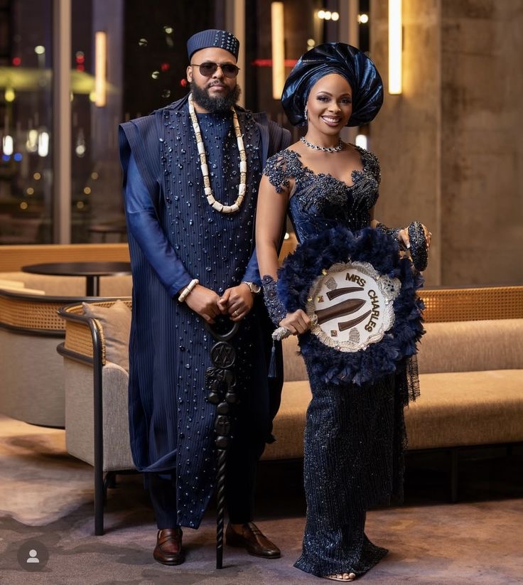 Groom wearing Navy Prestige Agbada style for men