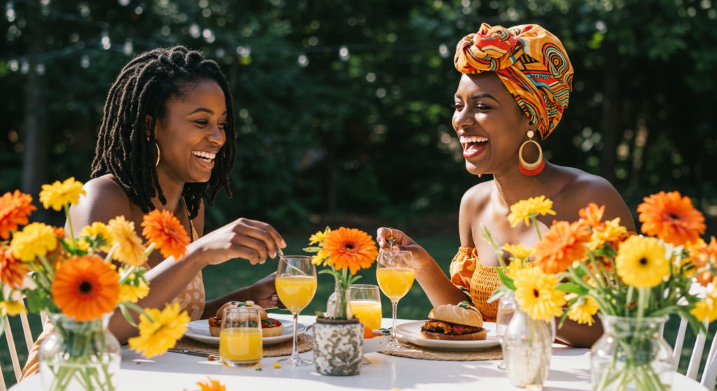 Friends bonding over Sunday brunch