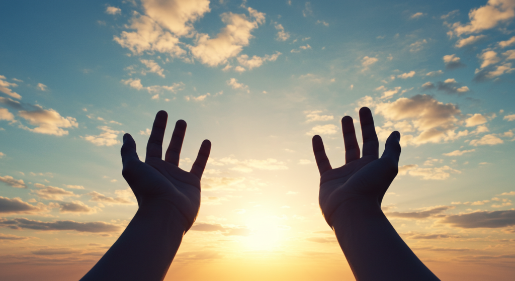 A man looking towards the sky while saying a Happy Sunday prayer