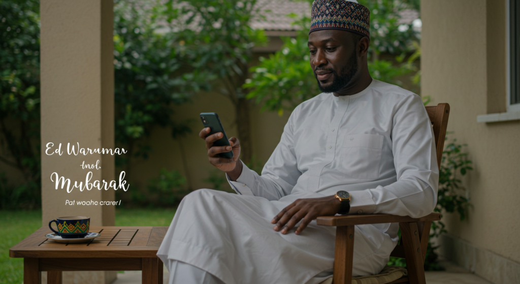A Nigerian muslim man reading about professional sallah texts on his phone