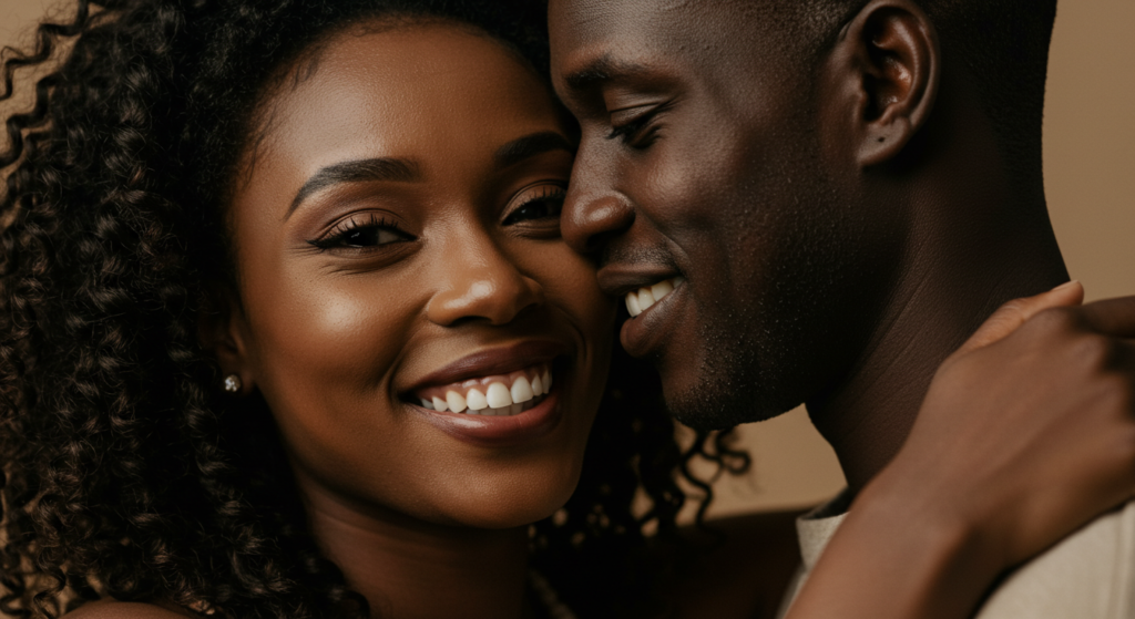 A close-up of a man whispering birthday wishes for you wife