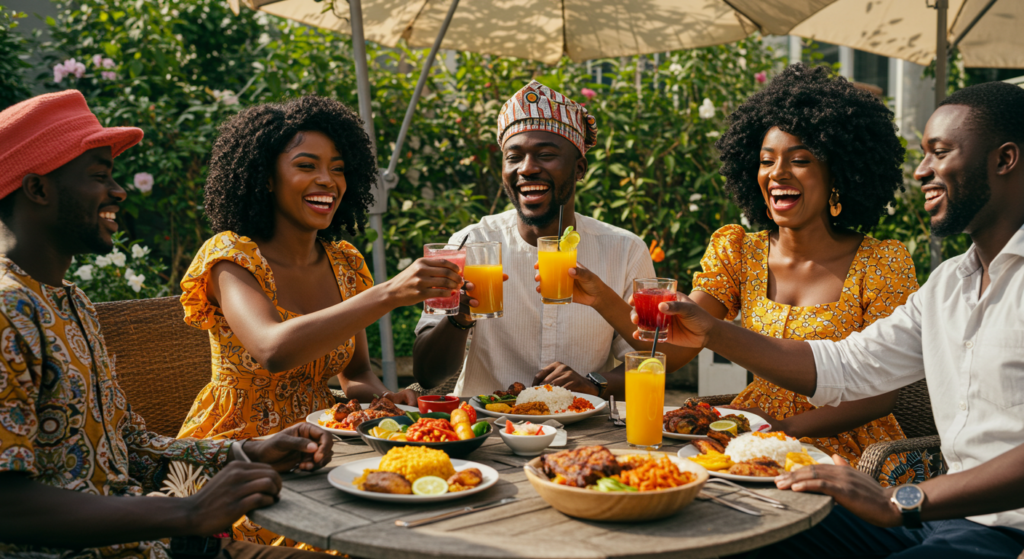 Group of friends having brunch, Sunday Instagram caption