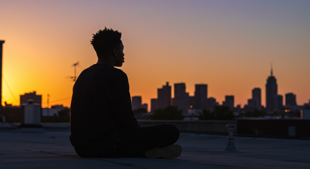 Man looking out during sunset, Inspirational quotes