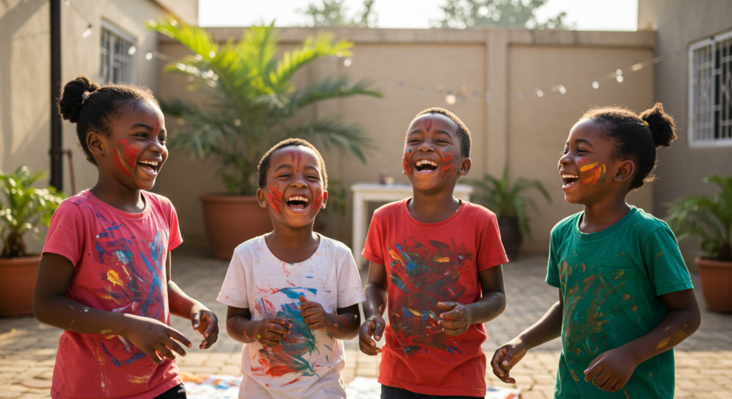 Children happy after painting their faces