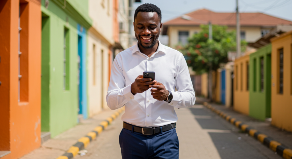 A Nigerian man who just got Deep Love Messages for Him on his phone.