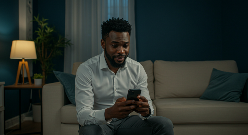 A Nigerian man in his feelins after getting Deep Love Messages for Him from his woman.